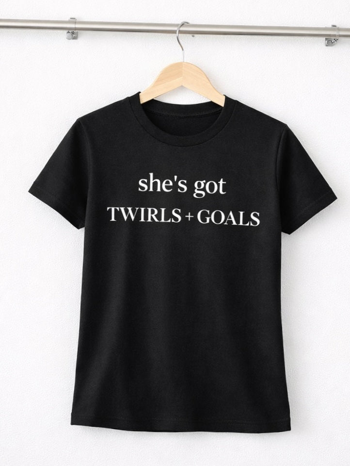 She’s Got Twirls & Goals™ – Dance Mom Tee (Minimalist Dance Life Shirt)