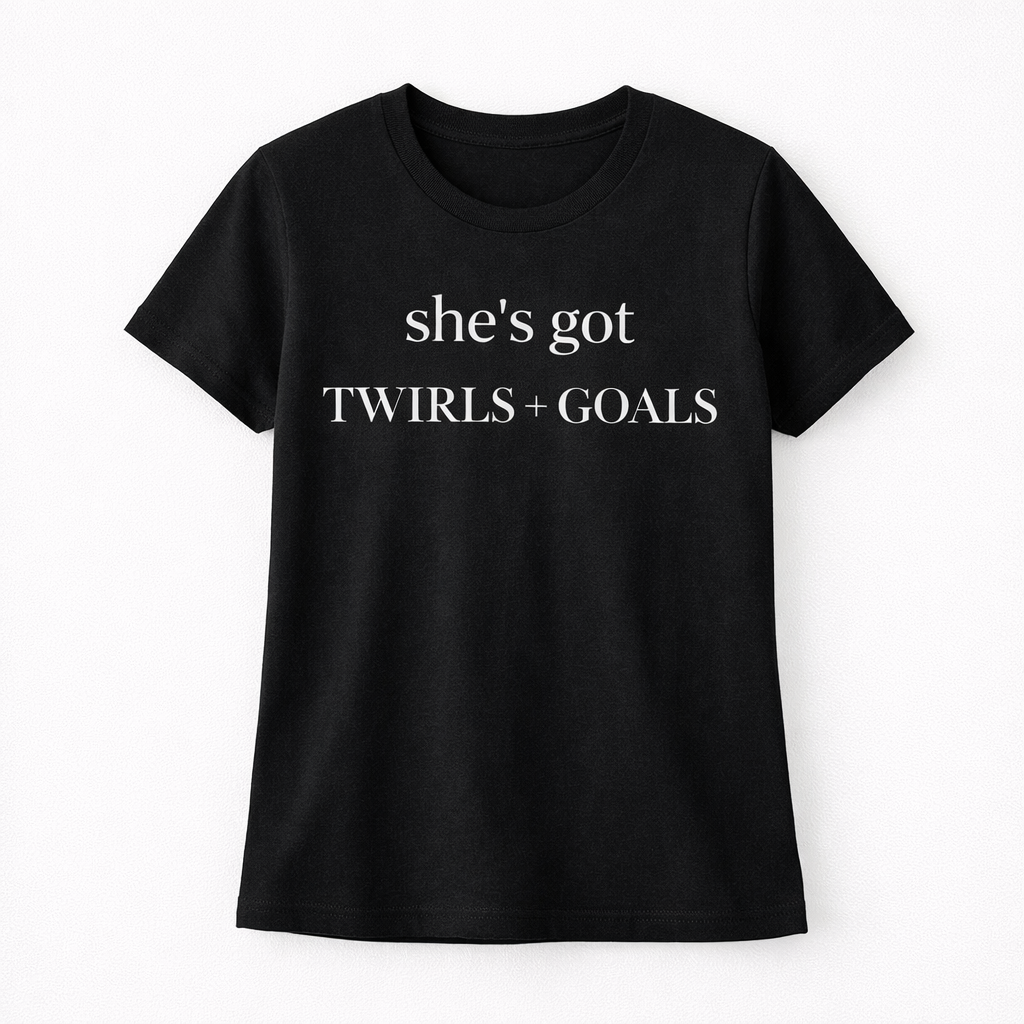 She’s Got Twirls & Goals™ – Dance Mom Tee (Minimalist Dance Life Shirt)
